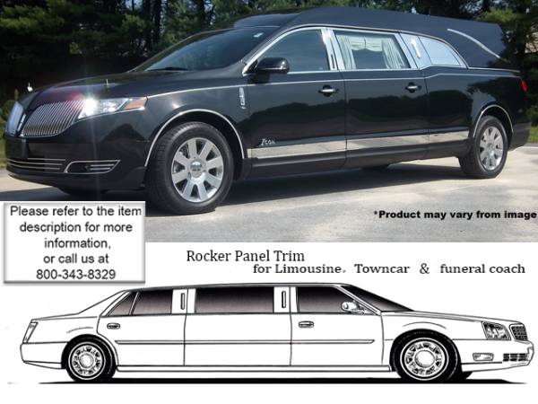 QAA - Lincoln MKT 2010-2020, Eagle Icon Hearse (8 piece Stainless Steel Rocker Panel Trim, Upper Kit 2.81" - 3.25" tapered Width Spans from the bottom of the molding DOWN to the specified width.) TH50672 QAA
