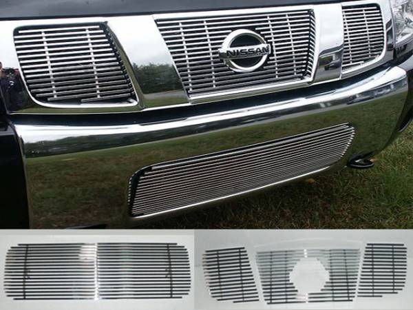 QAA - Nissan Titan 2004-2007, 4-door, Pickup Truck (4 piece Billet Grille Overlay Three pieces comprise the upper Grille and one piece covers the bottom ) SGB24523 QAA