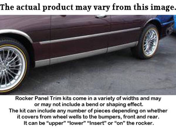 QAA - Mercury Grand Marquis 1992-1997, 4-door, Sedan, LS, GS (12 piece Stainless Steel Rocker Panel Trim, Lower Kit 4.75" Width, Full Length, Includes coverage from the wheel well to the bumper on the front and rear Spans from the bottom of the door UP to the s