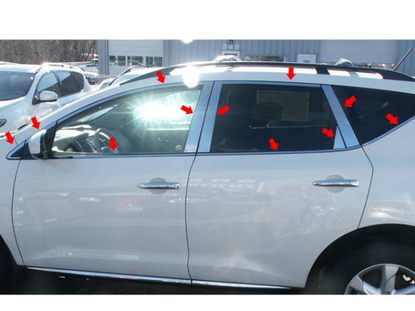 QAA - Nissan Murano 2009-2014, 4-door, SUV (22 piece Stainless Steel Window Trim Package Includes Upper Trim, Pillar Posts and Window Sills - FULL Package combines these kits #PP29592, #WP29591, #WS29590 ) WP29590 QAA