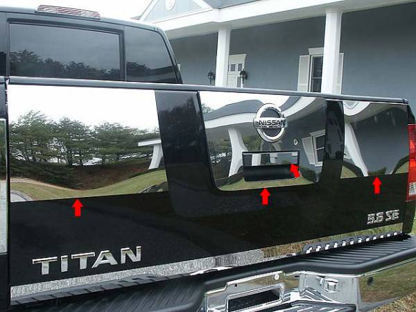 QAA - Nissan Titan 2004-2013, 4-door, Pickup Truck (4 piece Stainless Steel Tailgate Handle Accent Trim 11.75" Width, Extended ) TGH24521 QAA