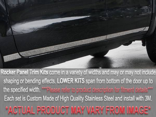 QAA - Nissan Titan 2004-2015, 4-door, Pickup Truck, King Cab (10 piece Stainless Steel Rocker Panel Trim, Lower Kit 5.5" Width, NO cargo door Spans from the bottom of the door UP to the specified width.) TH24524 QAA