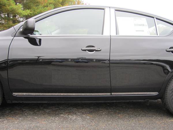 QAA - Nissan Versa 2012-2019, 4-door, Sedan (4 piece Stainless Steel Rocker Panel Trim, Lower Kit 1" Width, with trim crease On the doors Only, spans from the bottom of the door UP to the specified width.) TH12531 QAA