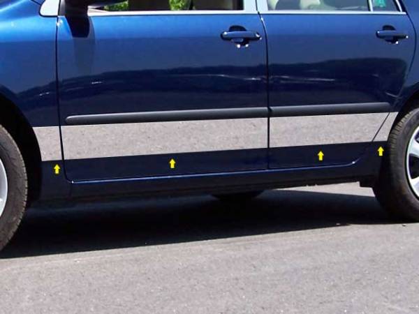 QAA - Toyota Corolla 2003-2008, 4-door, Sedan (8 piece Stainless Steel Rocker Panel Trim, Upper Kit 4.875" Width Spans from the bottom of the molding DOWN to the specified width.) TH24112 QAA