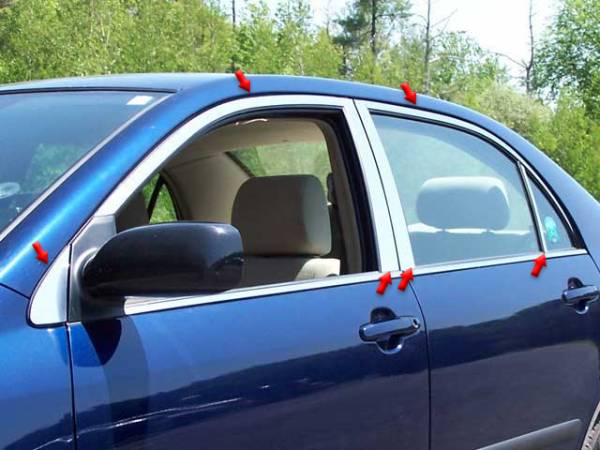 QAA - Toyota Corolla 2003-2008, 4-door, Sedan (12 piece Stainless Steel Window Trim Package Includes Upper Trim and Pillar Posts, NO Window Sills ) WP24112 QAA