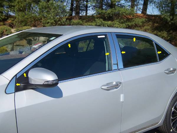 QAA - Toyota Corolla 2014-2019, 4-door, Sedan (14 piece Stainless Steel Window Trim Package Includes Upper Trim and Pillar Posts, NO Window Sills ) WP14113 QAA