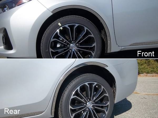 QAA - Toyota Corolla 2014-2019, 4-door, Sedan (4 piece Stainless Steel Wheel Well Accent Trim 0.875" Width With 3M adhesive installation and black rubber gasket edging.) WQ14112 QAA
