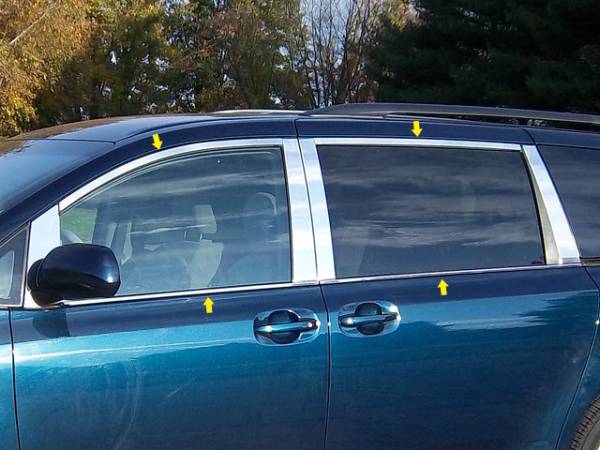 QAA - Toyota Sienna 2011-2020, 4-door, Minivan (8 piece Stainless Steel Window Trim Package Includes Upper Trim and Window Sills, NO Pillar Posts ) WP11151 QAA