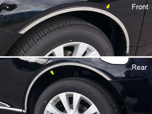 QAA - Toyota Venza 2009-2015, 4-door, Crossover SUV (4 piece Stainless Steel Wheel Well Accent Trim 0.875" Width With 3M adhesive installation and black rubber gasket edging.) WQ29155 QAA