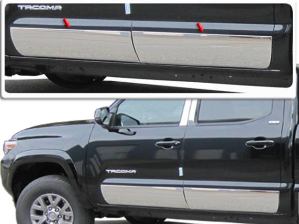 QAA - Toyota Tacoma 2016-2020, 4-door, Double Cab, 5' Bed (4 piece Stainless Steel Rocker Panel Trim, Full Kit 8" - 8.375" tapered Width Spans from the bottom of the molding to the bottom of the door.) TH16174 QAA