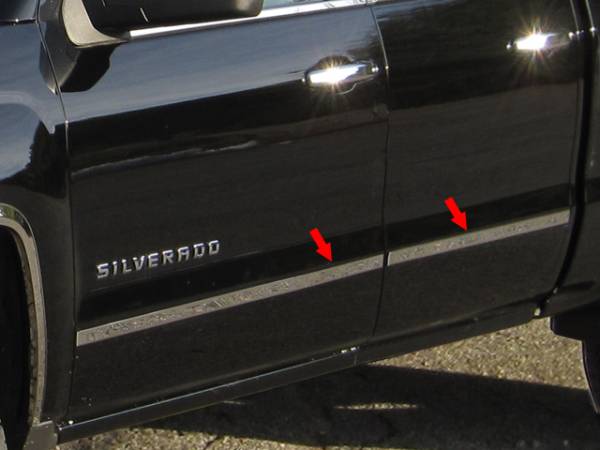 QAA - Chevrolet Silverado 2014-2018, 4-door, Pickup Truck, Double Cab, Short Bed, NO Molding (4 piece Stainless Steel Body Molding Trim Kit 1.5" Width ) MI54185 QAA