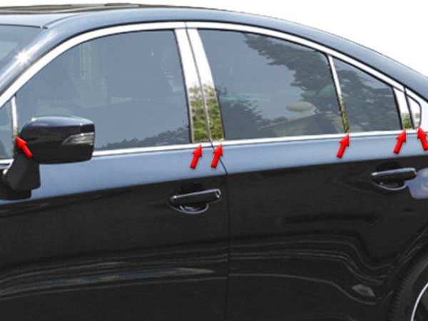 QAA - Subaru Legacy 2015-2019, 4-door, Sedan (12 piece Stainless Steel Pillar Post Trim Includes kit #PP15448 plus rear most triangle ) PP15449 QAA