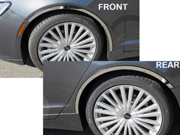 QAA - Lincoln MKZ 2017-2020, 4-door, Sedan (4 piece Stainless Steel Wheel Well Accent Trim With 3M adhesive installation and black rubber gasket edging.) WQ57630 QAA