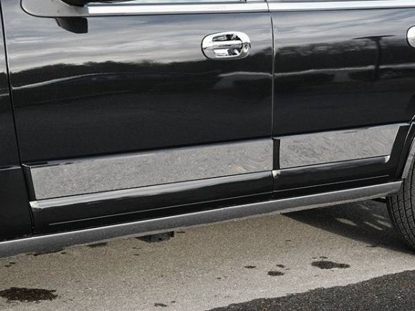 QAA - Ford Expedition 2015-2017, 4-door, SUV (4 piece Stainless Steel Rocker Panel Trim, Upper Kit 5" Width, with top and bottom crease, NO cut out, NO fitment for PLATINUM EDITION Spans from the bottom of the molding DOWN to the specified width.) TH55383 QAA