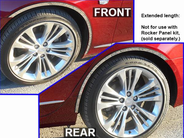 QAA - Cadillac CT6 2016-2020, 4-door, Sedan (6 piece Stainless Steel Wheel Well Accent Trim 0.875" Width, cut full length, rear trim pieces are segmented into two With 3M adhesive installation and black rubber gasket edging.) WQ56231 QAA
