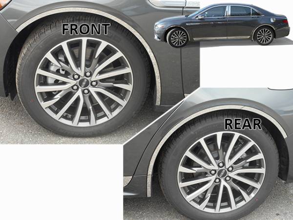 QAA - Lincoln Continental 2017-2020, 4-door, Sedan (6 piece Stainless Steel Wheel Well Accent Trim 0.875" Width With 3M adhesive installation and black rubber gasket edging.) WQ57680 QAA