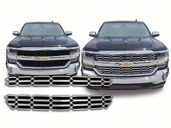 QAA - Chevrolet Silverado 2016-2018, 2-door, 4-door, Pickup Truck, LS, LT ONLY (2 piece Chrome Plated ABS plastic Grill Overlay Insert ) SGC56184 QAA