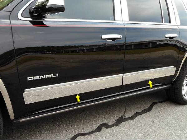 QAA - GMC Yukon 2015-2020, 4-door, XL ONLY (4 piece Stainless Steel Rocker Panel Trim, Upper Kit 6.375" Width Spans from the bottom of the molding DOWN to the specified width.) TH55297 QAA