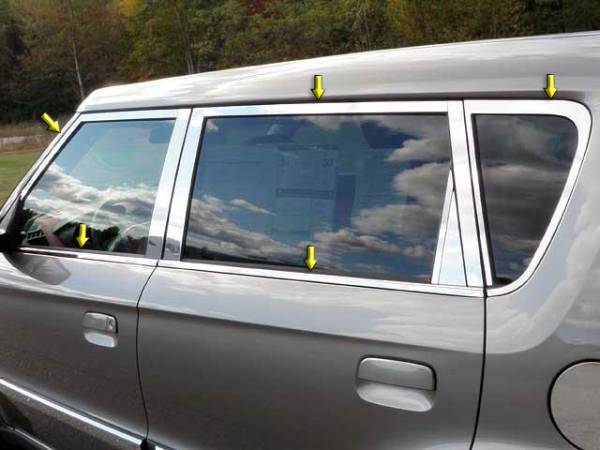 QAA - Kia Soul 2010-2013, 4-door, Hatchback (10 piece Stainless Steel Window Trim Package Includes Upper Trim and Window Sills, NO Pillar Posts ) WP10832 QAA