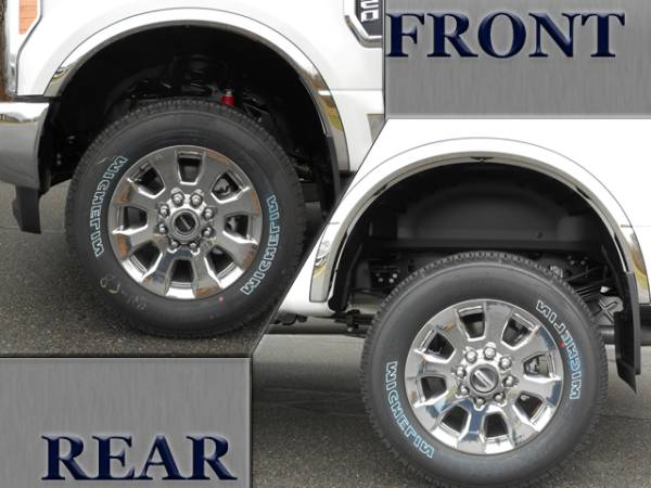 QAA - Ford F-250 & F-350 Super Duty 2017-2020, 2-door, 4-door, Pickup Truck, Does not fit dually (4 piece Molded Stainless Steel Wheel Well Fender Trim Molding 2.1" Width Clip on or screw in installation, Lock Tab and screws, hardware included.) WZ57320 QAA