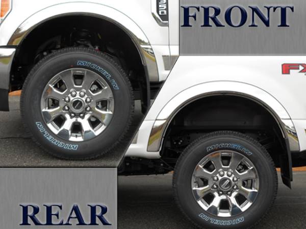 QAA - Ford F-250 & F-350 Super Duty 2017-2020, 2-door, 4-door, Pickup Truck, Does not fit dually (4 piece Molded Stainless Steel Wheel Well Fender Trim Molding 3.3" Width Clip on or screw in installation, Lock Tab and screws, hardware included.) WZ57325 QAA