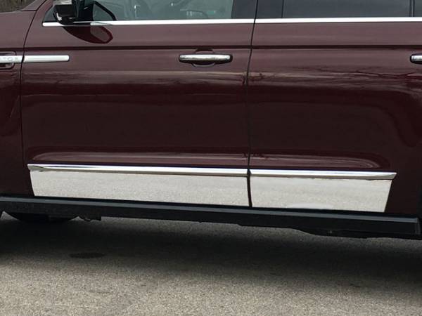 QAA - Lincoln Navigator 2018-2020, 4-door, SUV (4 piece Stainless Steel Rocker Panel Trim, Lower Kit Tapered Width - 5"-6", Follows under the factory molding, does not fit the "L" version Spans from the bottom of the door UP to the specified width.) TH58655 QAA