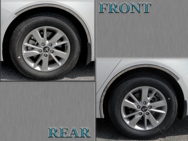 QAA - Kia Optima 2016-2020, 4-door, Sedan (6 piece Stainless Steel Wheel Well Accent Trim 0.875" Width With 3M adhesive installation and black rubber gasket edging. Loosen front mudflap for installation.) WQ16805 QAA
