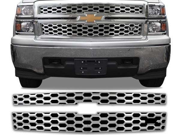 QAA - Chevrolet Silverado 2014-2015, 2-door, 4-door, Pickup Truck, 1500, LTZ ONLY (2 piece Chrome Plated ABS plastic Grill Overlay Insert ) SGC54182 QAA