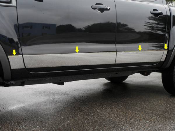 QAA - Ford Ranger 2019-2020, 4-door, Pickup Truck, Super Crew Cab (8 piece Stainless Steel Rocker Panel Trim, Upper Kit 4.625" - 6.25" Tapered Width Spans from the bottom of the molding DOWN to the specified width.) TH59345 QAA