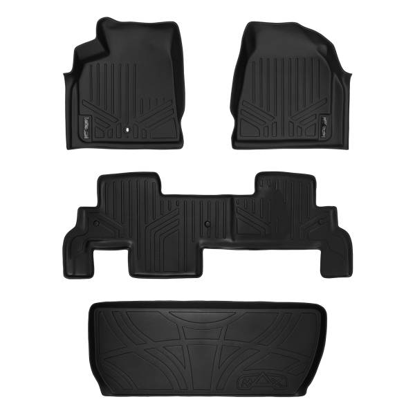 Maxliner USA - MAXLINER Custom Floor Mats 2 Rows and Cargo Liner Behind 3rd Row Set Black for Traverse / Enclave with 2nd Row Bench Seat