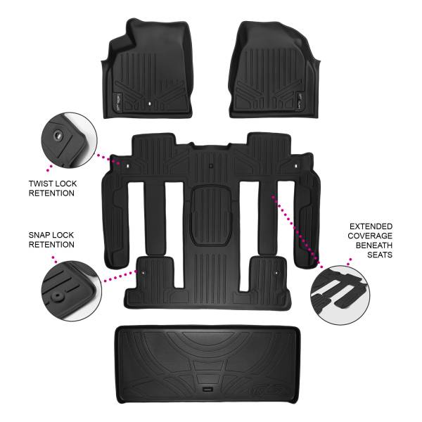 Maxliner USA - MAXLINER Floor Mats 3 Rows and Cargo Liner Behind 3rd Row Set Black for GMC Acadia/Saturn Outlook with 2nd Row Bucket Seats