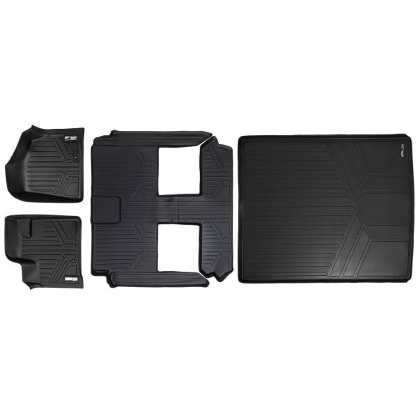 Maxliner USA - MAXLINER Floor Mats 3 Rows and Cargo Liner Behind 2nd Row Set Black for 2008-2019 Caravan / Town & Country (Stow'n Go Only)