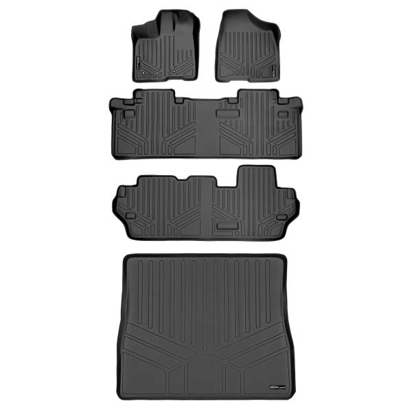 Maxliner USA - MAXLINER Custom Floor Mats 3 Rows and Cargo Liner Behind 2nd Row Set Black for 2011-2012 Toyota Sienna 8 Passenger Model