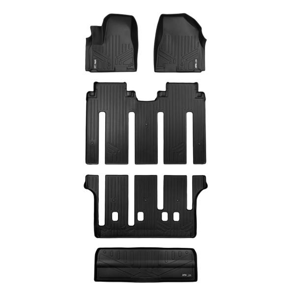 Maxliner USA - MAXLINER Custom Floor Mats 3 Rows and Cargo Liner Behind 3rd Row Set Black for 2015-2019 Kia Sedona 7 Passenger Model Only