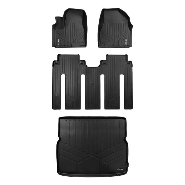 Maxliner USA - MAXLINER Custom Floor Mats 2 Rows and Cargo Liner Behind 2nd Row Set Black for 2015-2019 Kia Sedona 7 Passenger Model Only