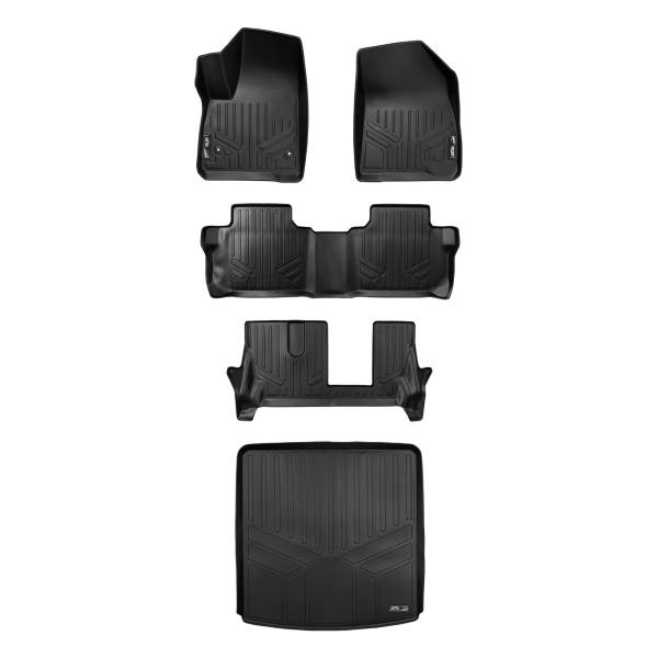 Maxliner USA - MAXLINER Custom Floor Mats 3 Rows and Cargo Liner Behind 2nd Row Set Black for 2017-2019 GMC Acadia with 2nd Row Bench Seat