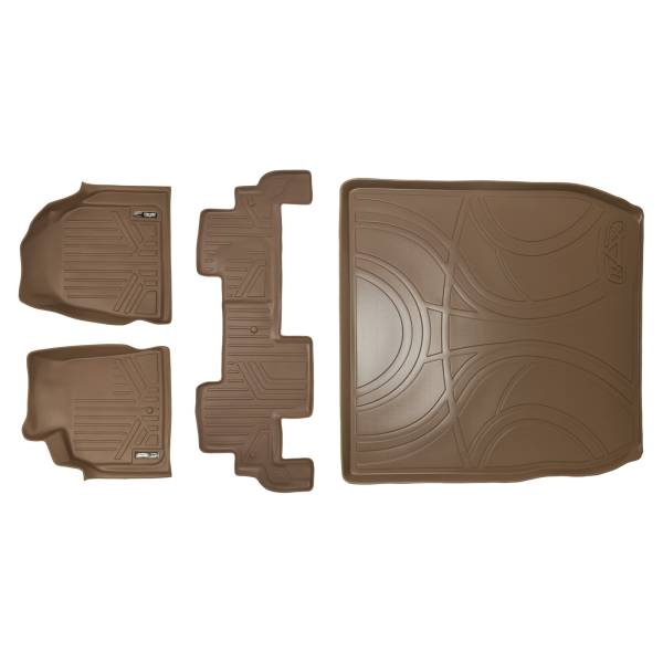 Maxliner USA - MAXLINER Custom Fit Floor Mats 2 Rows and Cargo Liner Behind 2nd Row Set Tan for Traverse / Enclave with 2nd Row Bench Seat
