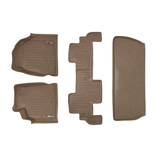 Maxliner USA - MAXLINER Custom Fit Floor Mats 2 Rows and Cargo Liner Behind 3rd Row Set Tan for Traverse / Enclave with 2nd Row Bench Seat