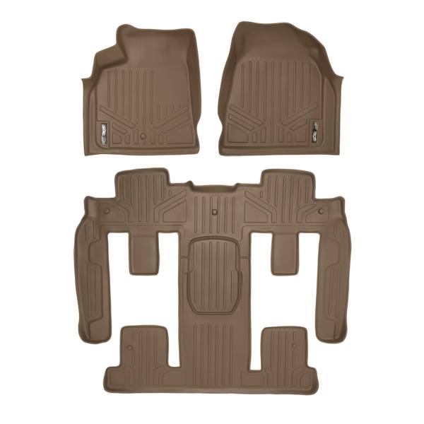 Maxliner USA - MAXLINER Custom Fit Floor Mats 3 Row Liner Set Tan for Traverse / Enclave / Acadia / Outlook with 2nd Row Bucket Seats