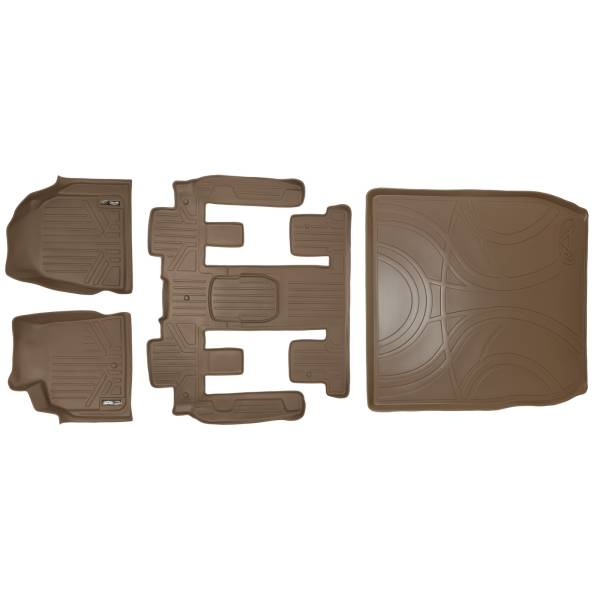 Maxliner USA - MAXLINER Custom Floor Mats 3 Rows and Cargo Liner Behind 2nd Row Set Tan for Traverse / Enclave with 2nd Row Bucket Seats