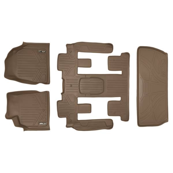 Maxliner USA - MAXLINER Custom Floor Mats 3 Rows and Cargo Liner Behind 3rd Row Set Tan for Traverse / Enclave with 2nd Row Bucket Seats