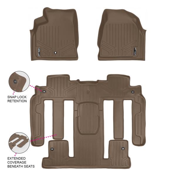Maxliner USA - MAXLINER Custom Fit Floor Mats 3 Row Liner Set Tan for Enclave / Acadia / Outlook with 2nd Row Bucket Seats