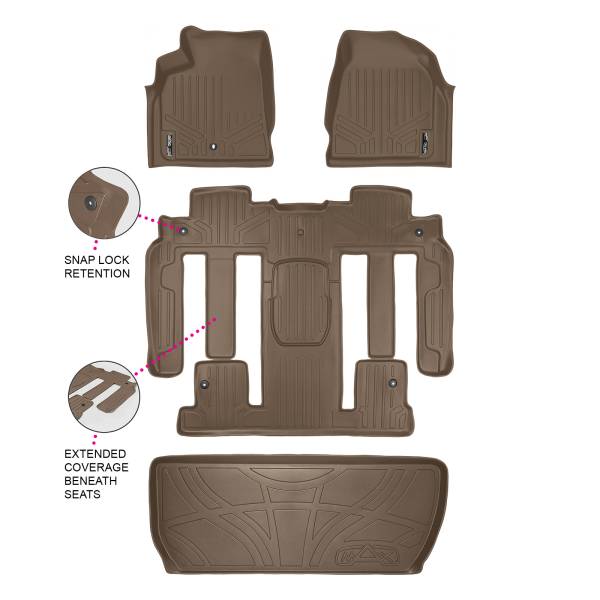 Maxliner USA - MAXLINER Custom Fit Floor Mats 3 Rows and Cargo Liner Behind 3rd Row Set Tan for 2008 Enclave with 2nd Row Bucket Seats