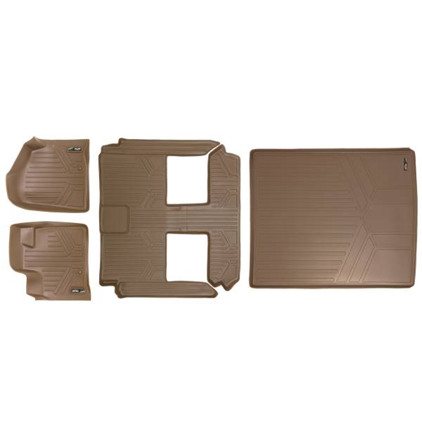 Maxliner USA - MAXLINER Floor Mats 3 Rows and Cargo Liner Behind 2nd Row Set Tan for 2008-2019 Caravan / Town & Country (Stow'n Go Only)