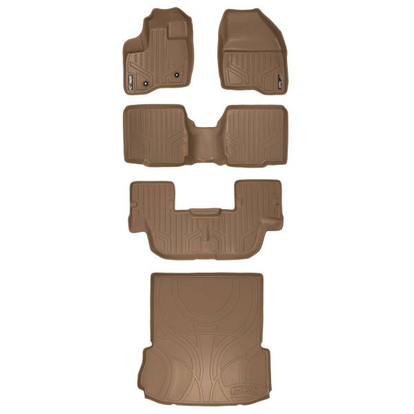 Maxliner USA - MAXLINER Floor Mats 3 Rows and Cargo Liner Behind 2nd Row Set Tan for 2011-2014 Ford Explorer with 2nd Row Center Console