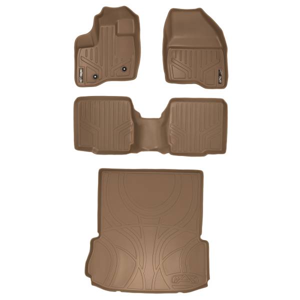 Maxliner USA - MAXLINER Floor Mats 2 Rows and Cargo Liner Behind 2nd Row Set Tan for 2011-2014 Ford Explorer with 2nd Row Center Console