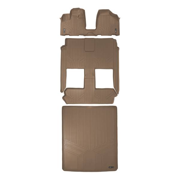Maxliner USA - MAXLINER Floor Mats 3 Rows and Cargo Liner Behind 2nd Row Set Tan for 2008-2019 Caravan / Town & Country (Stow'n Go Only)