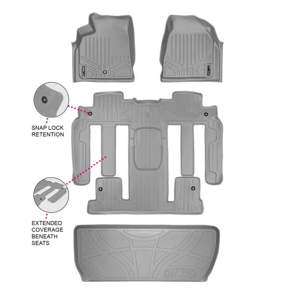 Maxliner USA - MAXLINER Custom Fit Floor Mats 3 Rows and Cargo Liner Behind 3rd Row Set Grey for 2008 Enclave with 2nd Row Bucket Seats