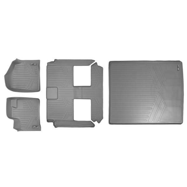 Maxliner USA - MAXLINER Floor Mats 3 Rows and Cargo Liner Behind 2nd Row Set Grey for 2008-2019 Caravan / Town & Country (Stow'n Go Only)