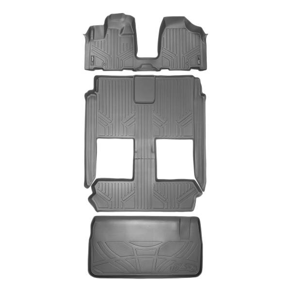 Maxliner USA - MAXLINER Floor Mats 3 Rows and Cargo Liner Behind 3rd Row Set Grey for 2008-2019 Caravan / Town & Country (Stow'n Go Only)